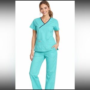 Urbane Scrubs Turquoise Set V Neck Top Pants.